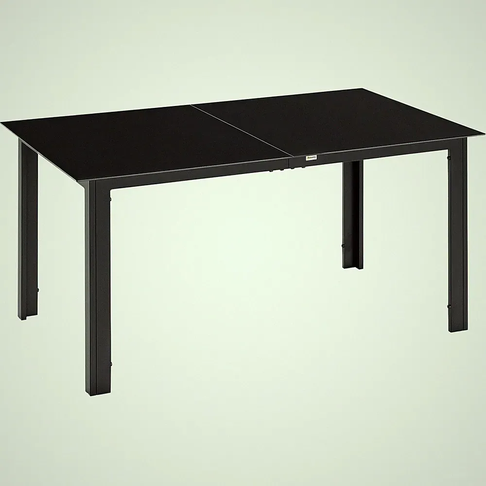 Gartentisch, Garten Esstisch für 6 Personen aus Alu Schwarz 150 x 90 x 74 cm