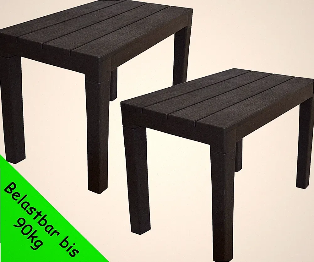 Gartentisch Gartenbank Beistelltisch 2 er Kunststoff Anthrazit Garten Terrasse