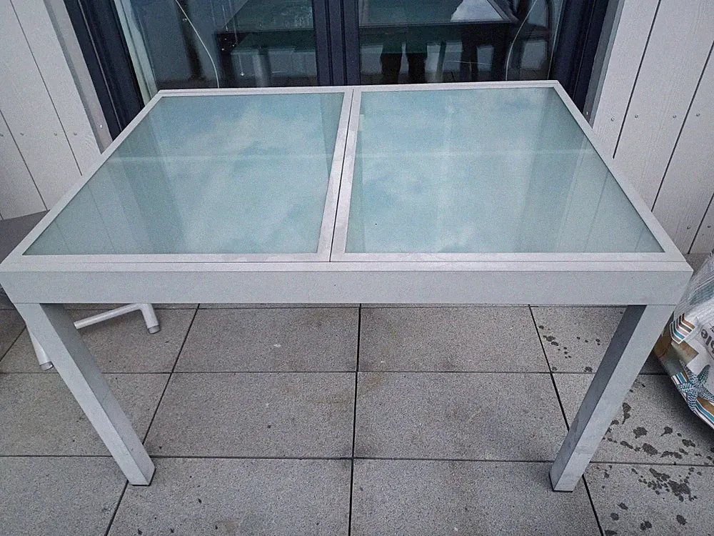 Gartentisch Gestell Alu. Tischplatte Glas Höhe