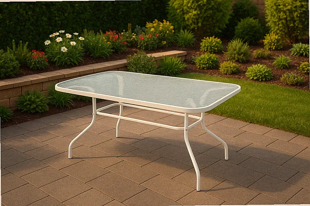 Gartentisch Glas Alu Aluminium Esstisch Glastisch Tisch Garten 70x120x70 Weiß