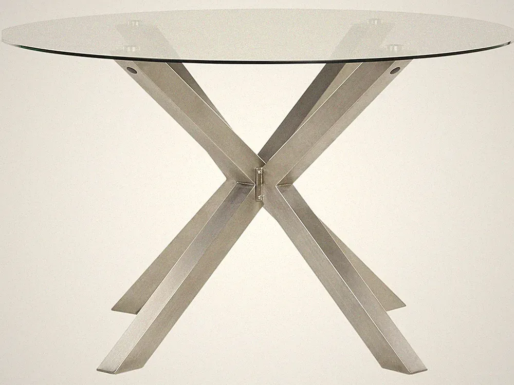 Gartentisch Glas transparent Edelstahl silber rund 120cm X-Beine modern Maletto