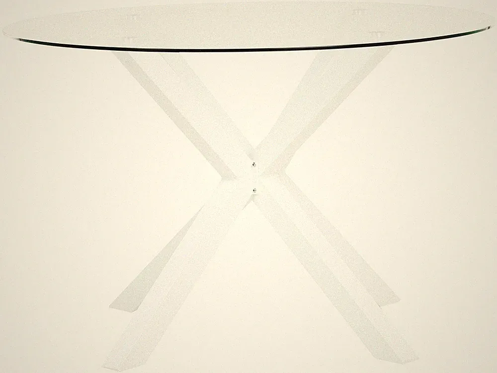Gartentisch Glas transparent Edelstahl weiß rund 120 cm X-Beine modern Maletto