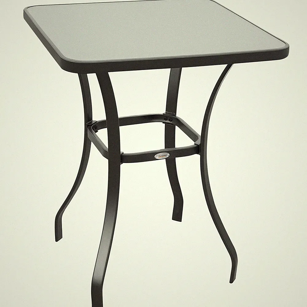 Gartentisch Glastisch Bistrotisch Balkon Hartglas+Metall 68,5x68,5cm Schwarz