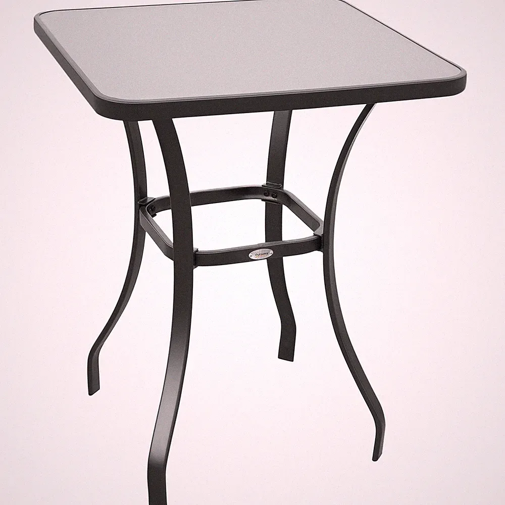 Gartentisch Glastisch Bistrotisch Balkon Hartglas+Metall 68,5x68,5cm Schwarz