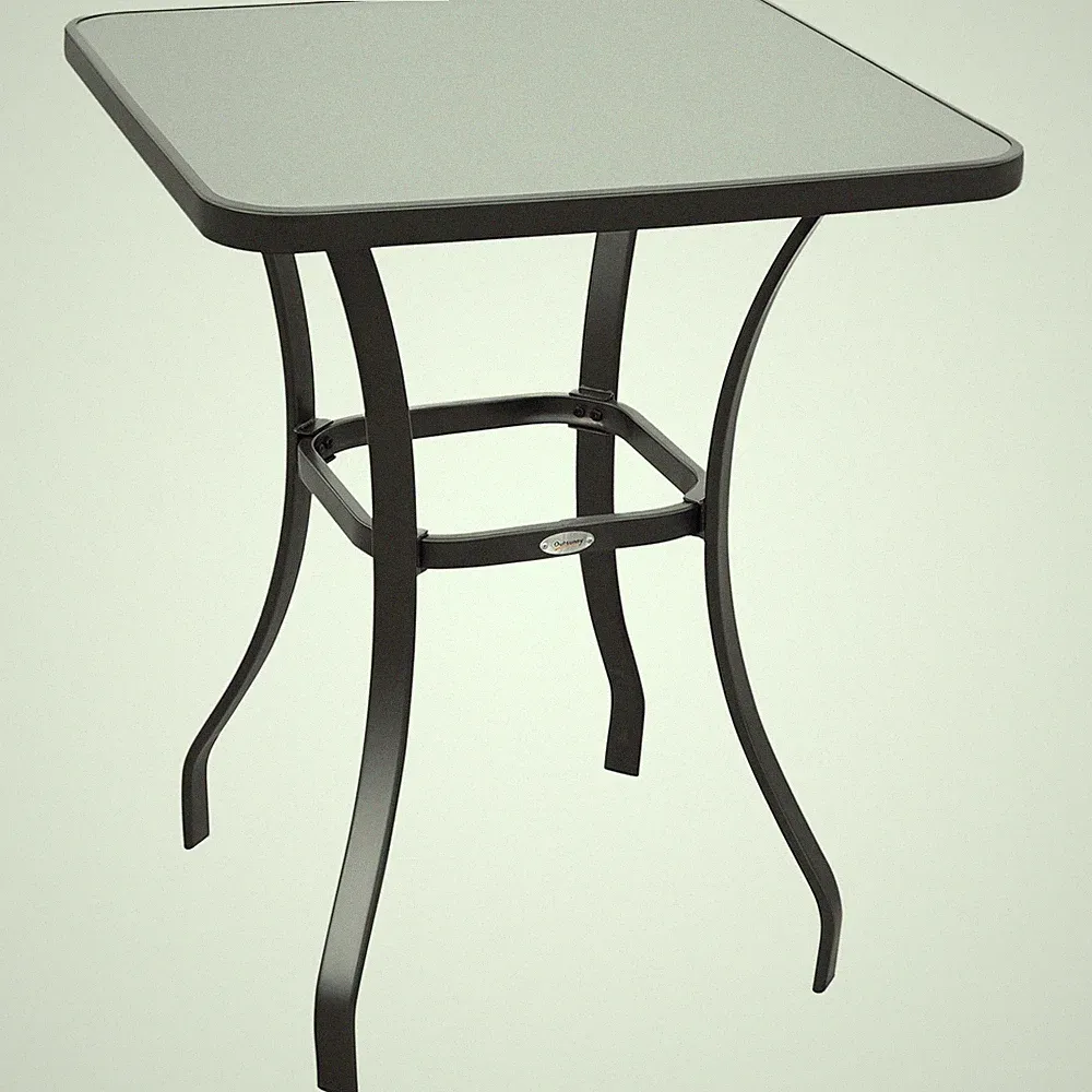 Gartentisch Glastisch Bistrotisch Balkon Hartglas+Metall 68,5x68,5cm Schwarz