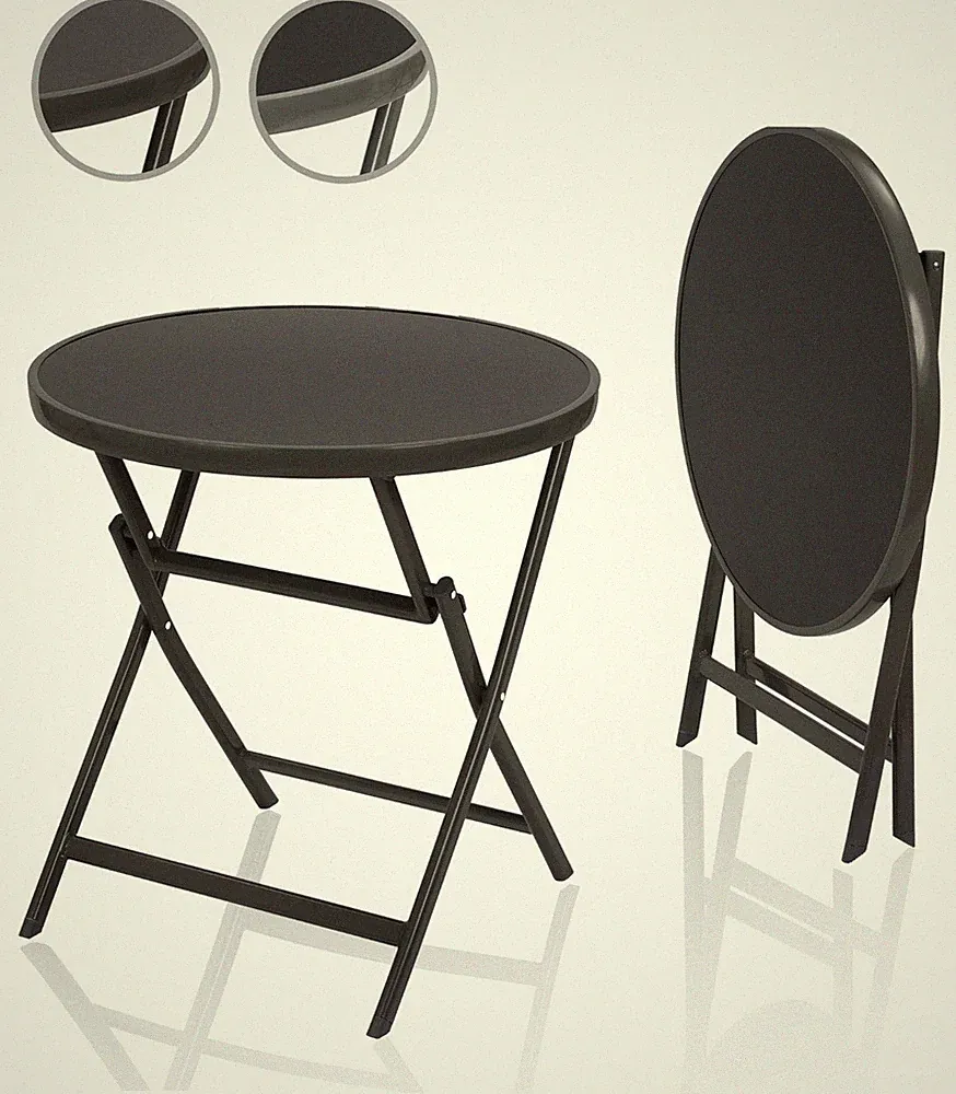 Gartentisch Glastisch Klapptisch Bistrotisch rund 70cm Ø Balkon Camping klappbar