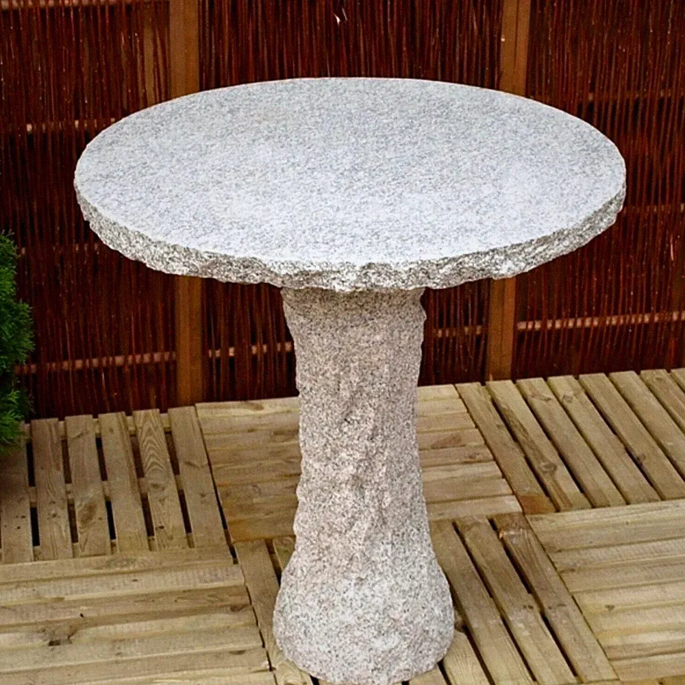 Gartentisch Granit gebogen hellgrau Natursteinbank Garten Tisch Massiv Rundtisch