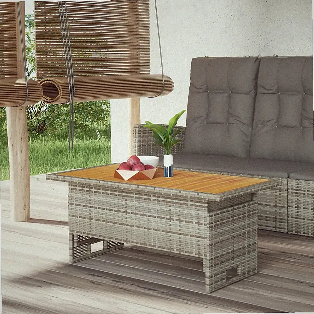Gartentisch Grau 100x50 cm höhenverstellbar Akazienholz Poly Rattan