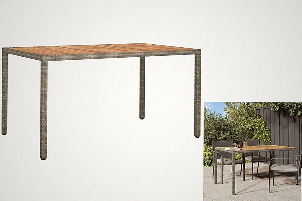 Gartentisch Grau 150x90x75 Cm Poly-Rattan