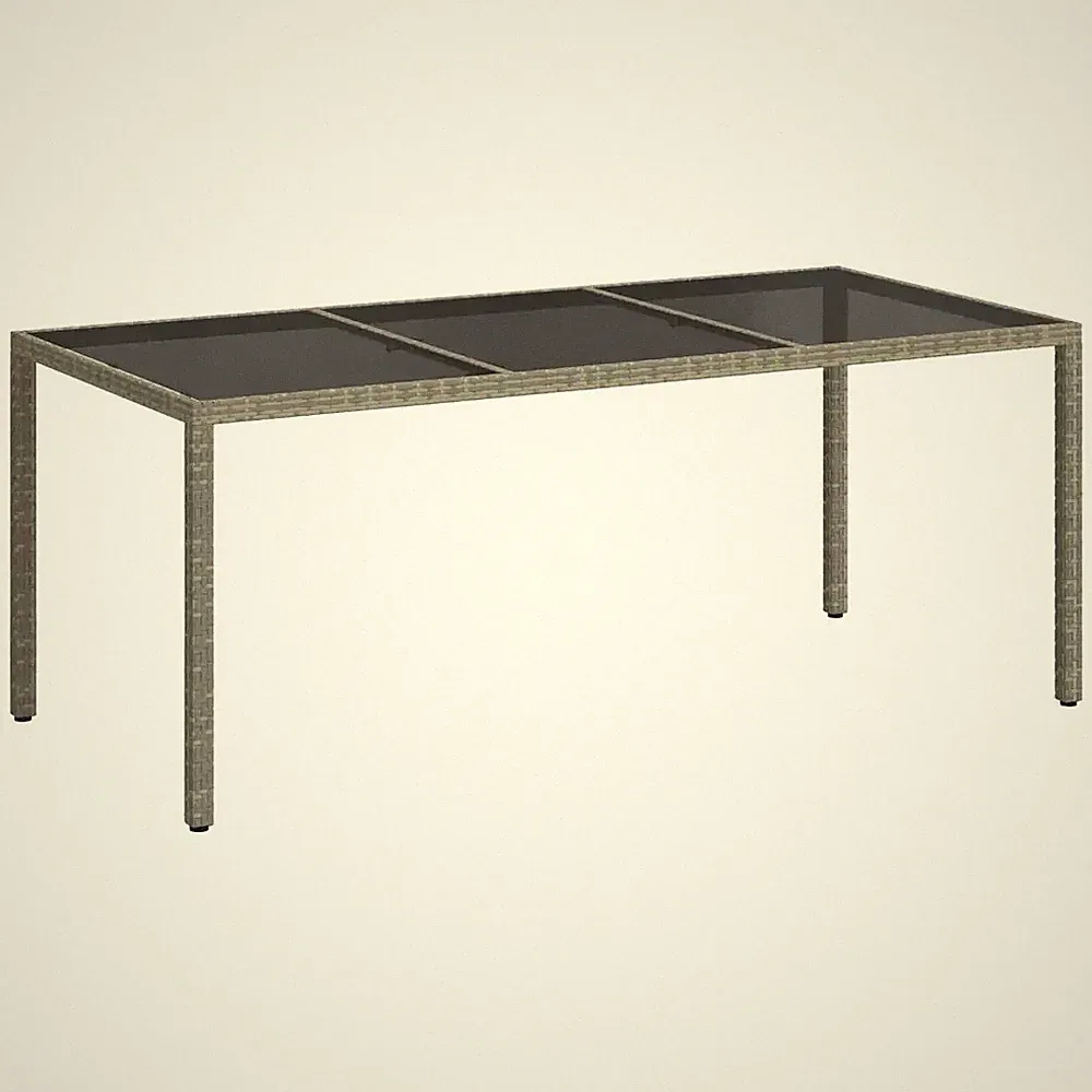 Gartentisch Grau 190x90x75 cm Gehärtetes Glas und Poly Rattan