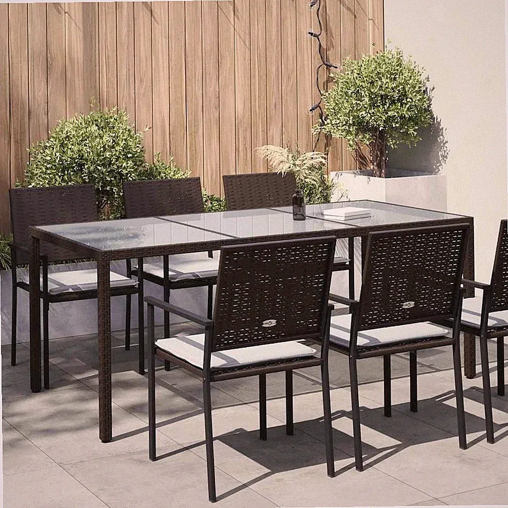 Gartentisch Grau 190x90x75 cm Gehärtetes Glas und Poly Rattan vidaXL