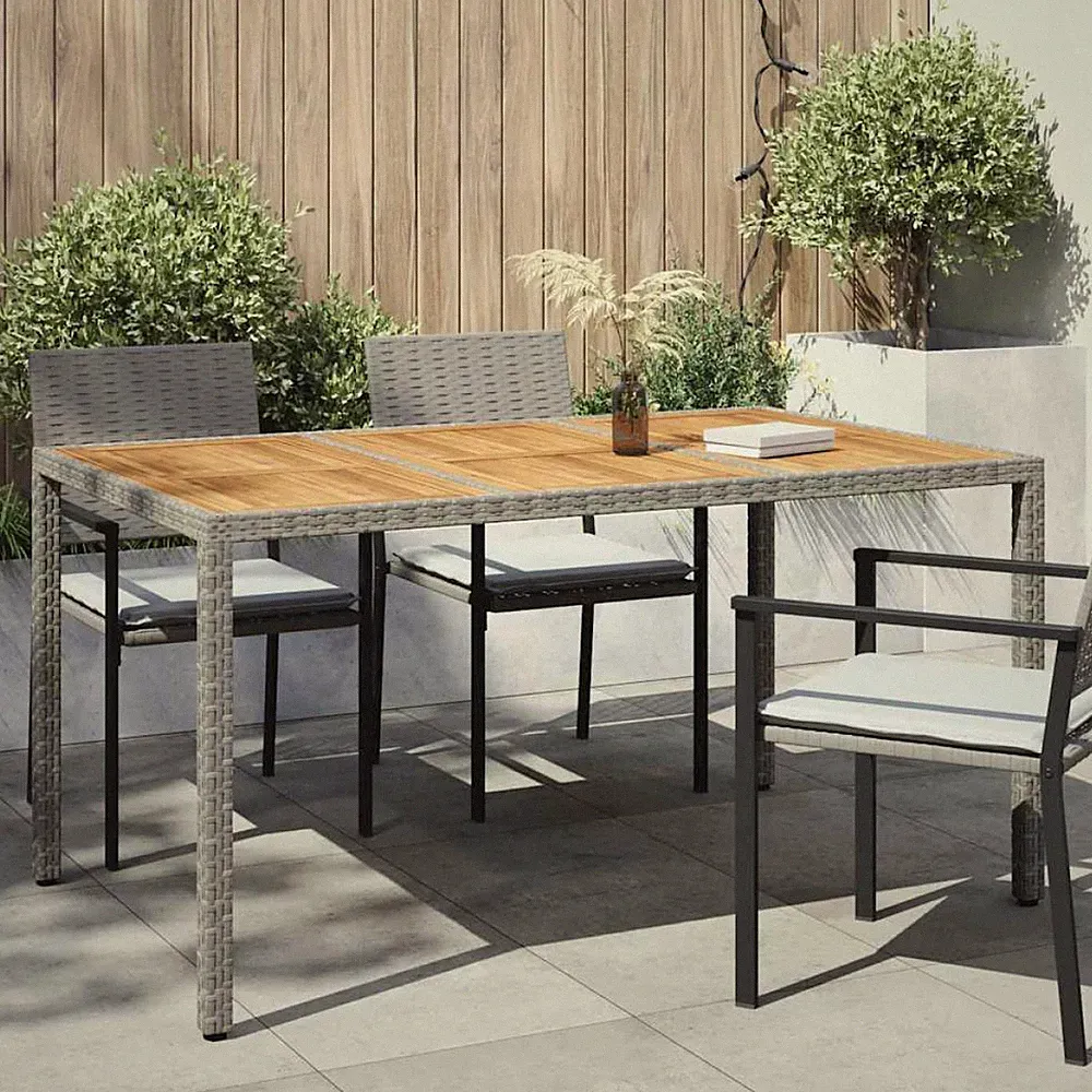 Gartentisch Grau Poly Rattan 150x90x75cm Outdoor Esstisch AusziehbarXL
