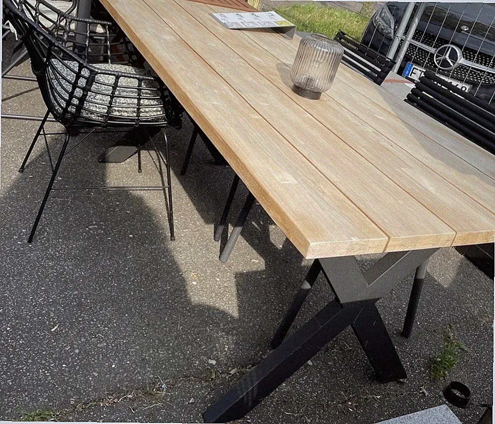 Gartentisch Holz-Esstisch Set 180x85cm Natur inkl 4 Stühlen anthrazit