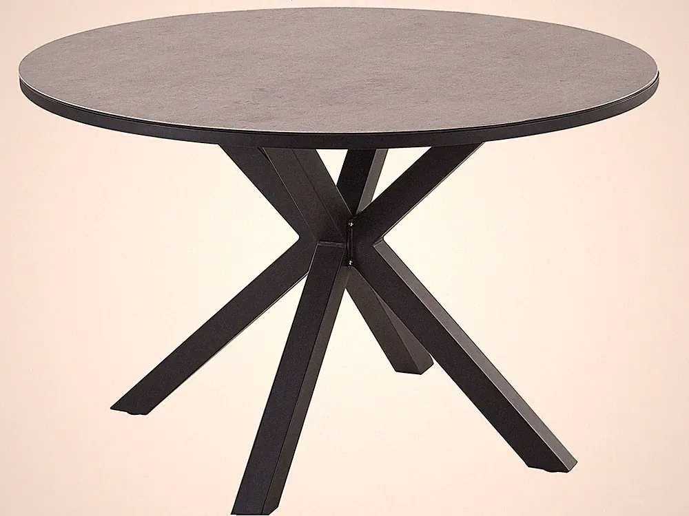 Gartentisch Keramik grau Aluminium schwarz rund 120 cm X-Beine modern Maletto