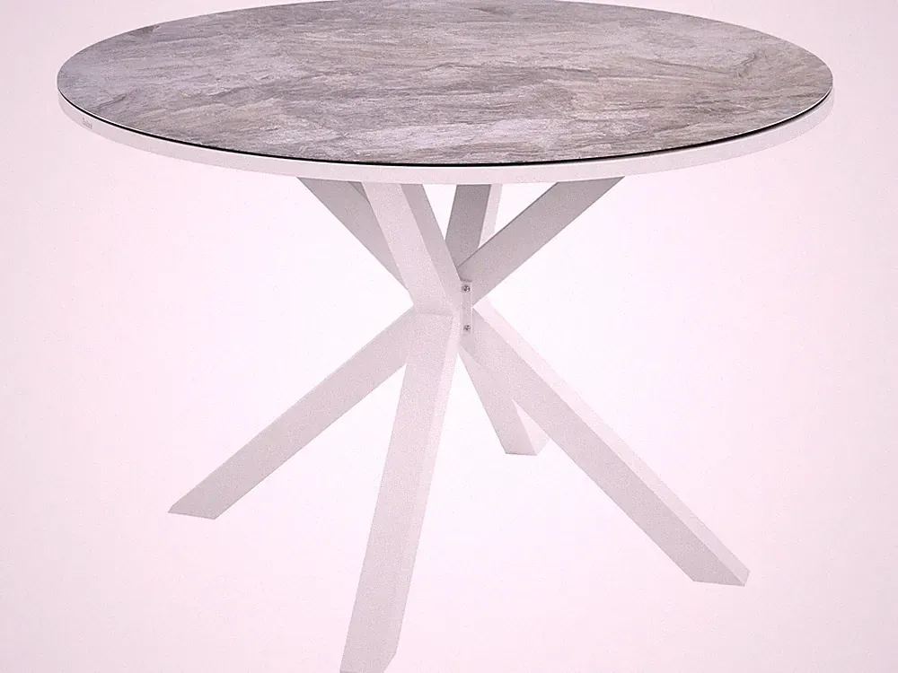 Gartentisch Keramik grau Aluminium weiß rund 120 cm X-Beine modern Maletto