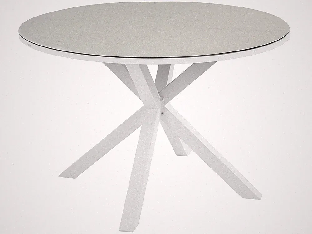 Gartentisch Keramik taupe Aluminium weiß rund 120 cm X-Beine modern Maletto