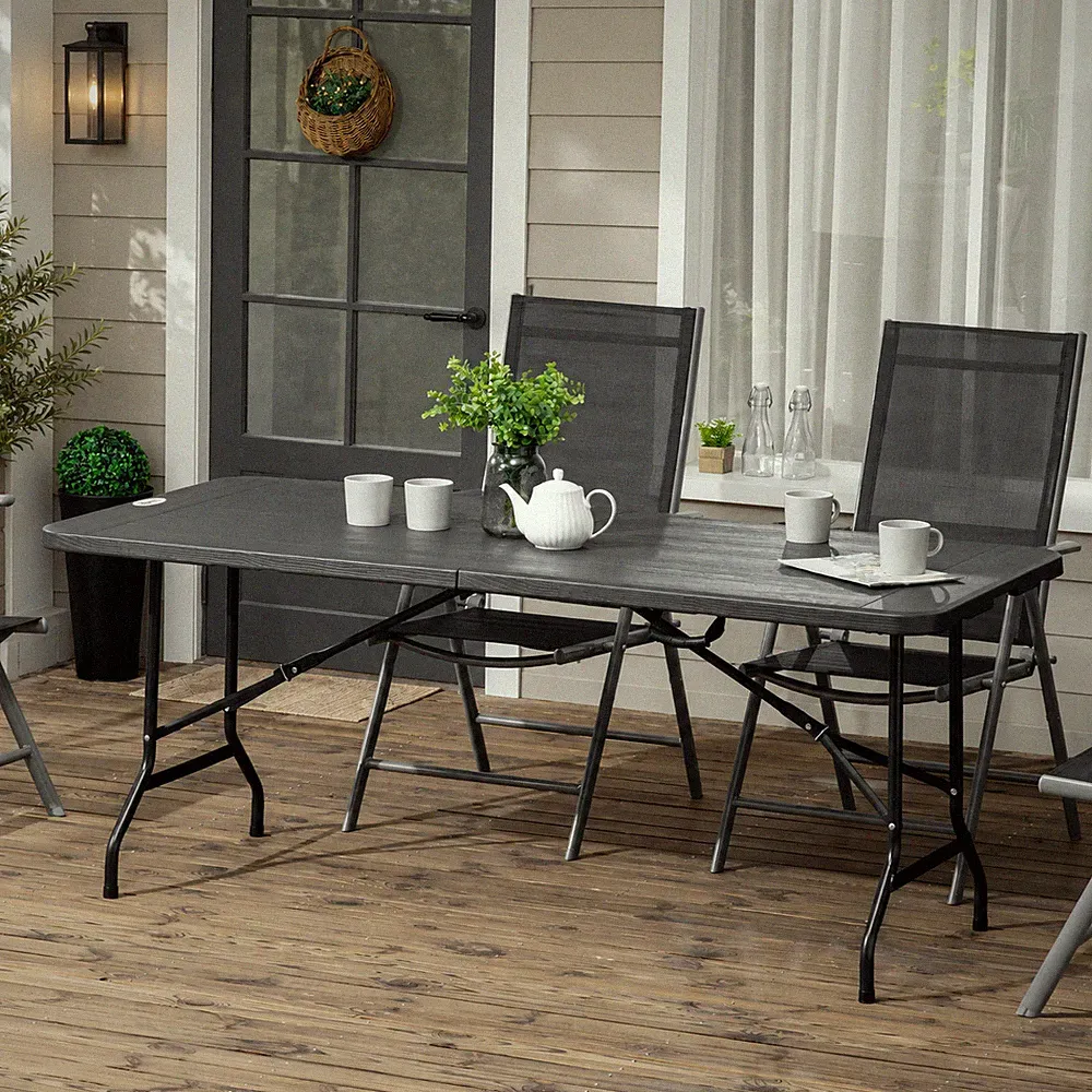 Gartentisch Klapptisch Esstisch 6 Personen Holzoptik Dunkelgrau 180 x 75,5 cm