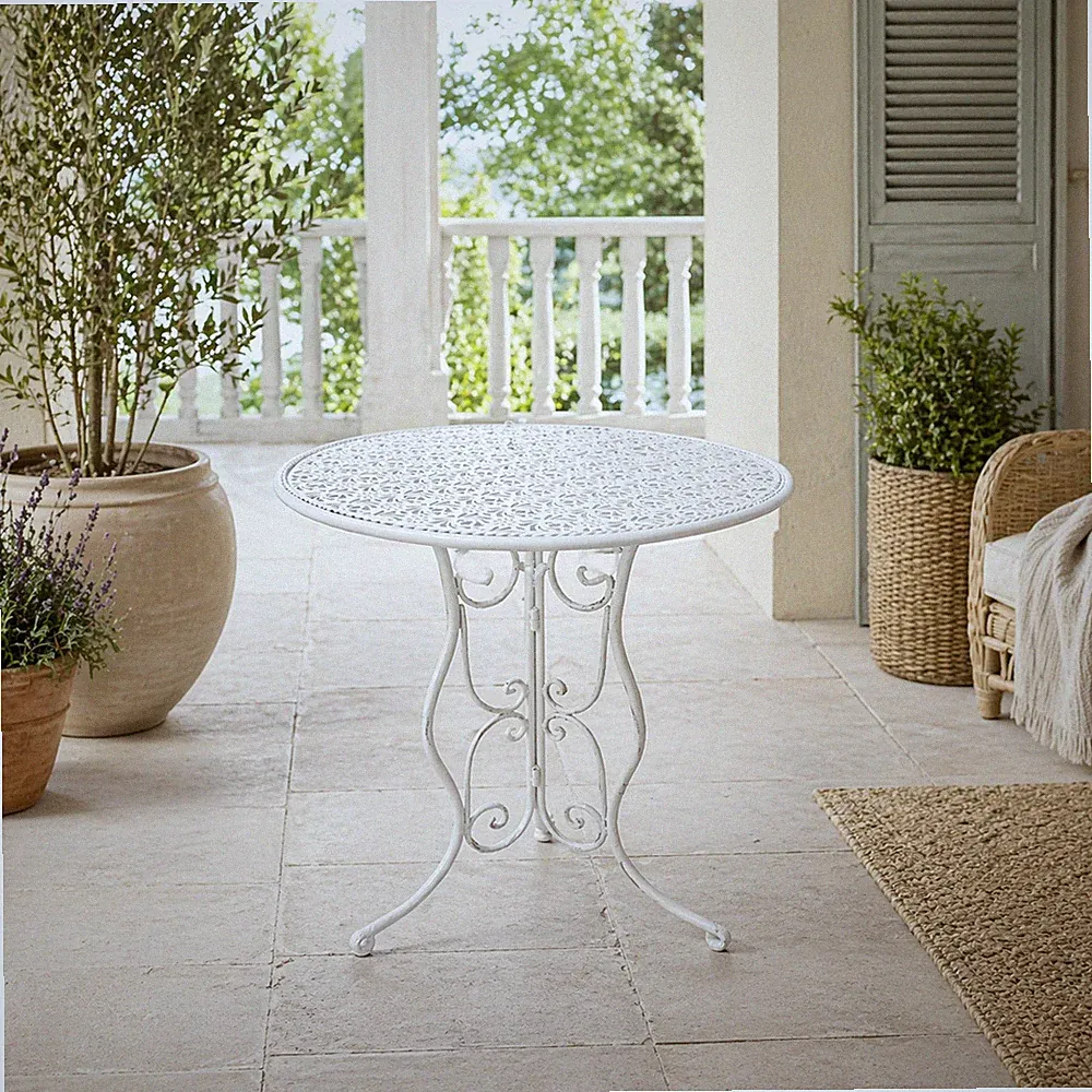 Gartentisch Lani Weiß Metalltisch nostalgisch Ø 60 cm Weiß HTI-Line