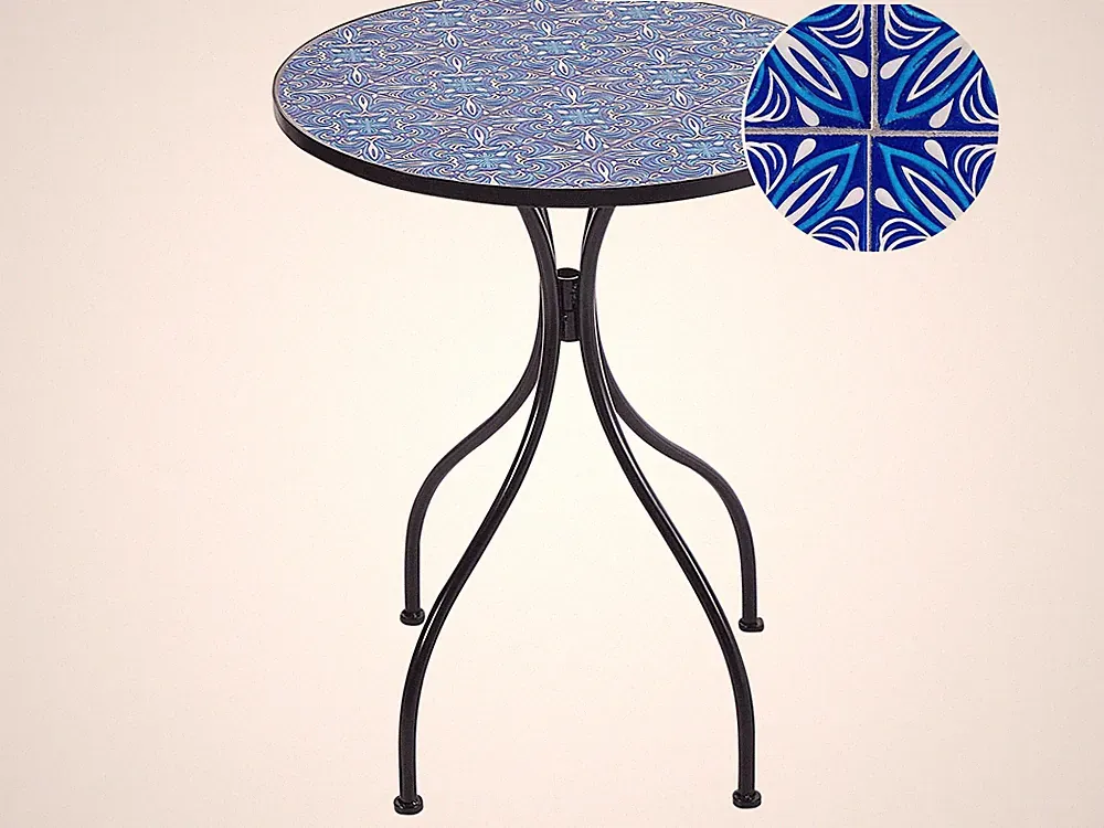 Gartentisch Metall schwarz / blau Mosaik Muster 60 cm rund Cigilano