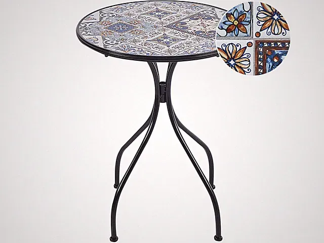 Gartentisch Metall schwarz / blau Mosaik Muster 60 cm rund Civita