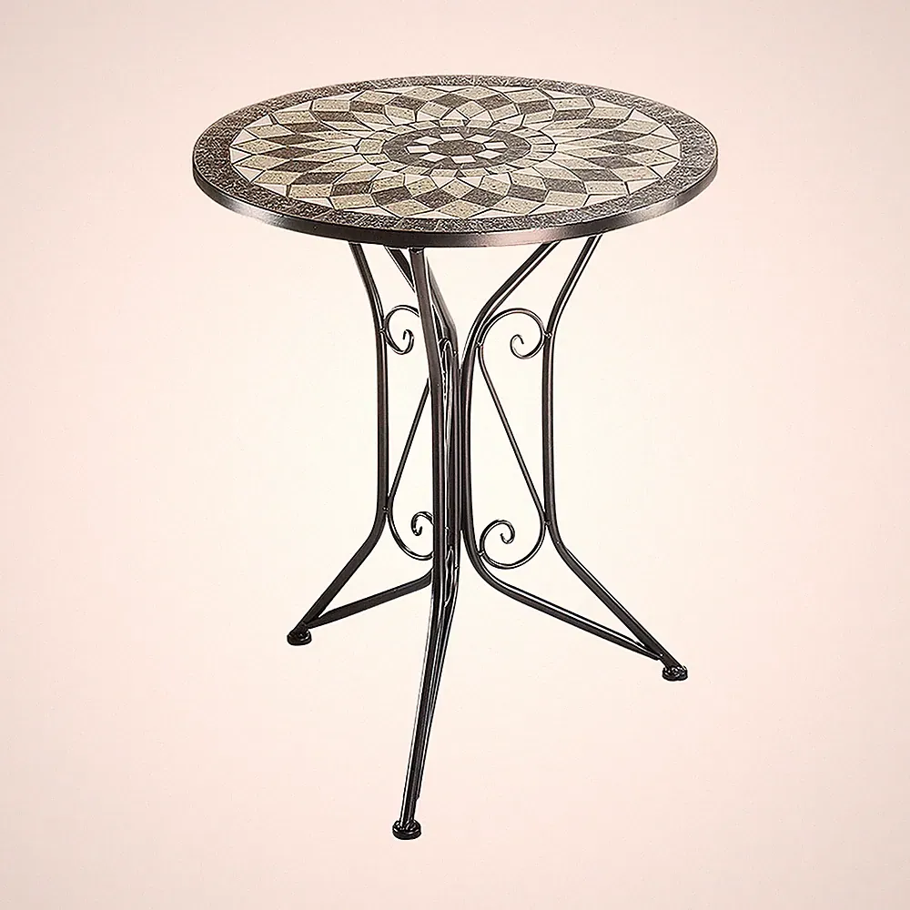 Gartentisch Metalltisch mit Mosaikplatte - H70 cm x D60 cm - grau - rund
