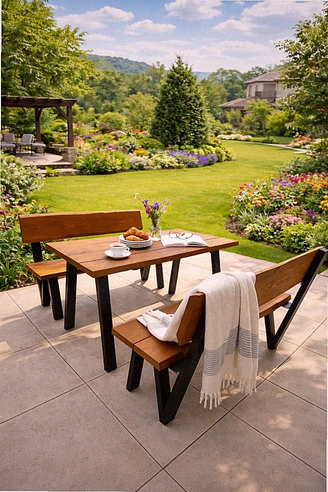 Gartentisch mit Bänken Holztisch mit zwei Bänken Gartenbank Set aus Holz Massive