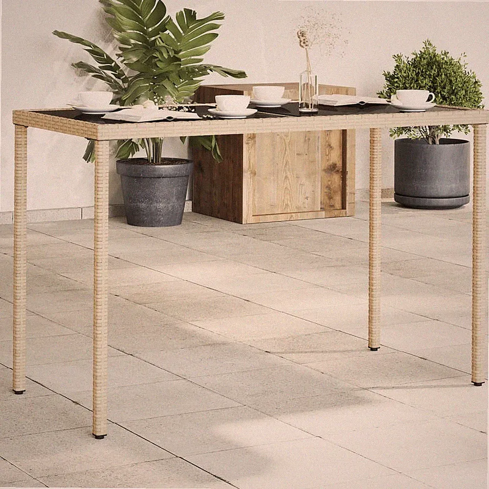 Gartentisch mit Glasplatte Beige 115x54x74 cm Poly Rattan