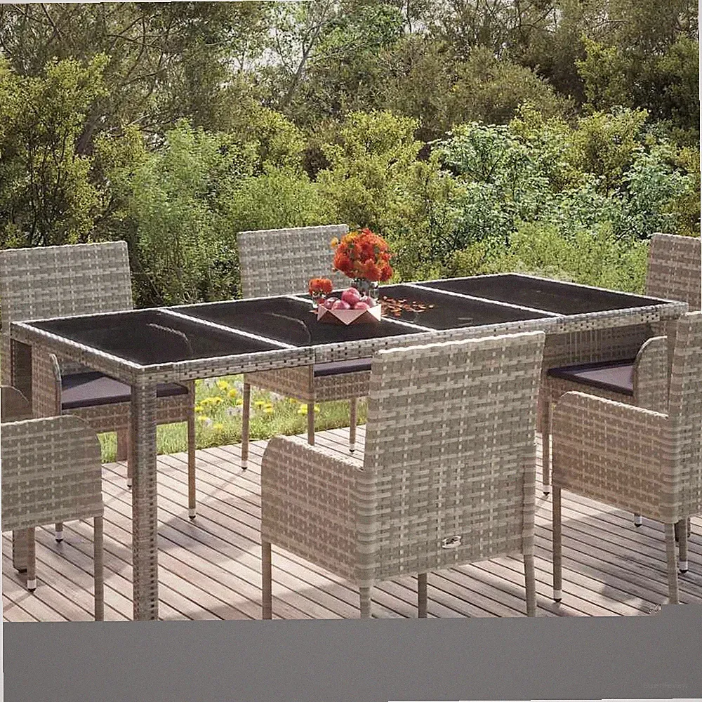 Gartentisch Mit Glasplatte Grau 190x90x75 Cm Poly Rattan