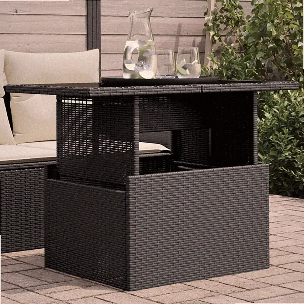 Gartentisch mit Glasplatte Schwarz 100x55x73 cm Poly Rattan