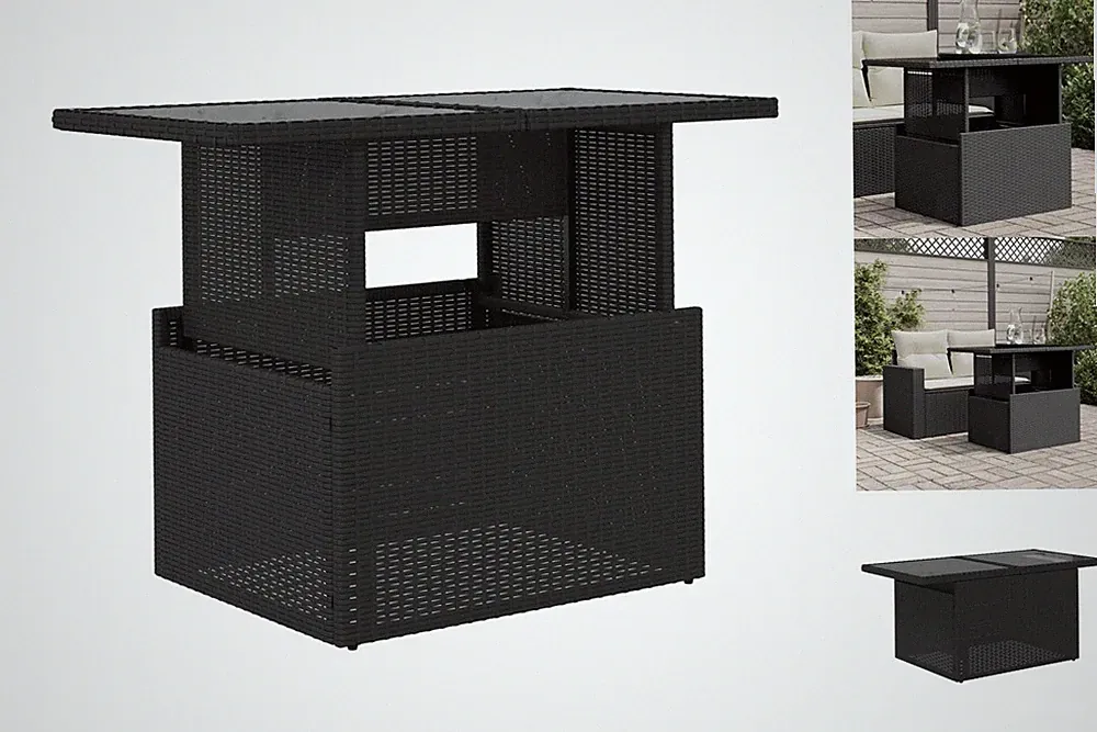 Gartentisch Mit Glasplatte Schwarz 100x55x73 Cm Polyrattan Esstisch Cosy-Lounge