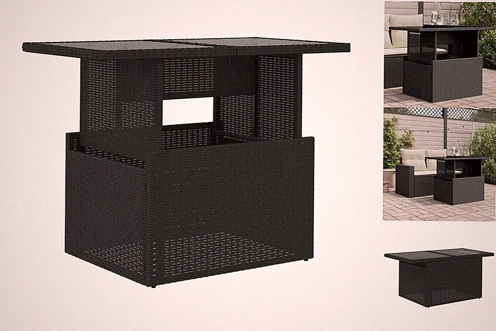 Gartentisch Mit Glasplatte Schwarz 100x55x73 Cm Polyrattan Esstisch Cosy-Lounge