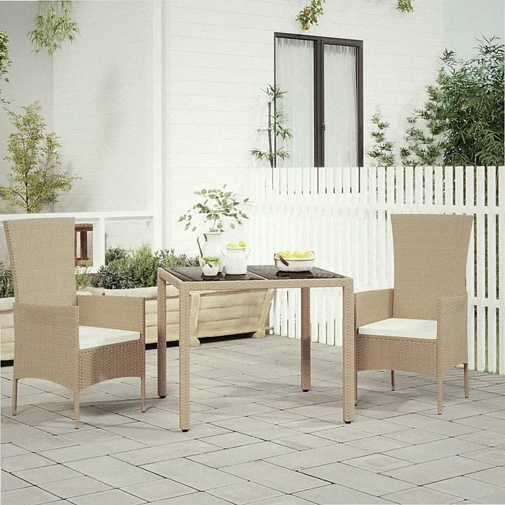 Gartentisch mit Holzplatte Glasplatte Poly Rattan Balkontisch Terrassentisch