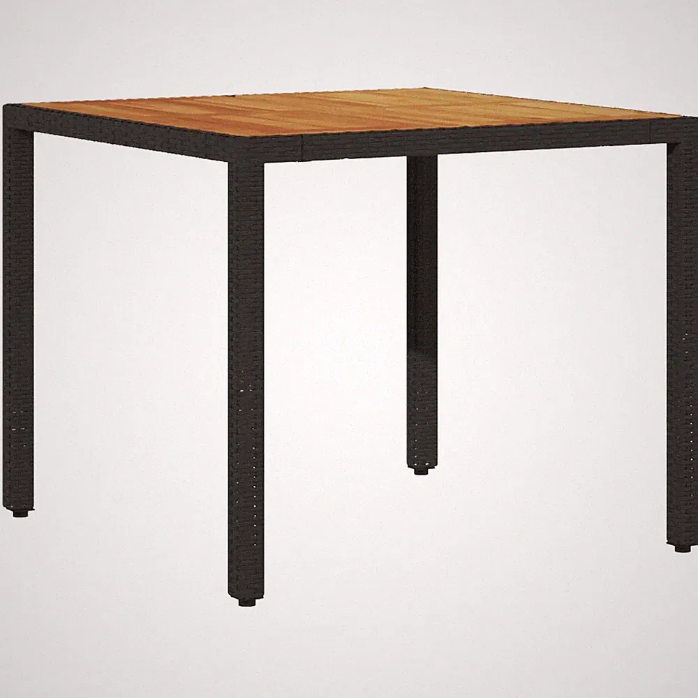Gartentisch mit Holzplatte Schwarz 90x90x75 cm Poly Rattan