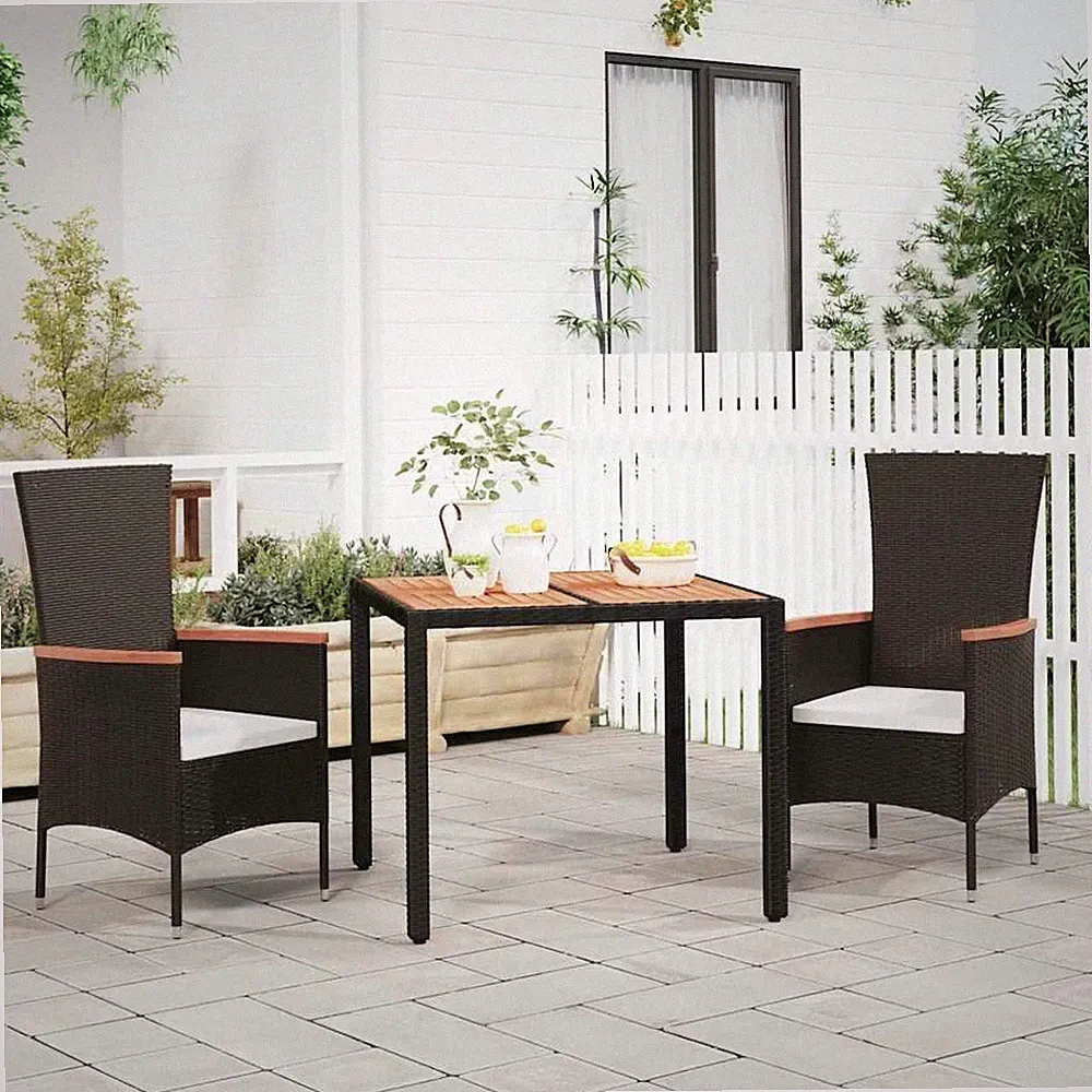 Gartentisch Mit Holzplatte Schwarz Poly Rattan & Akazienholz