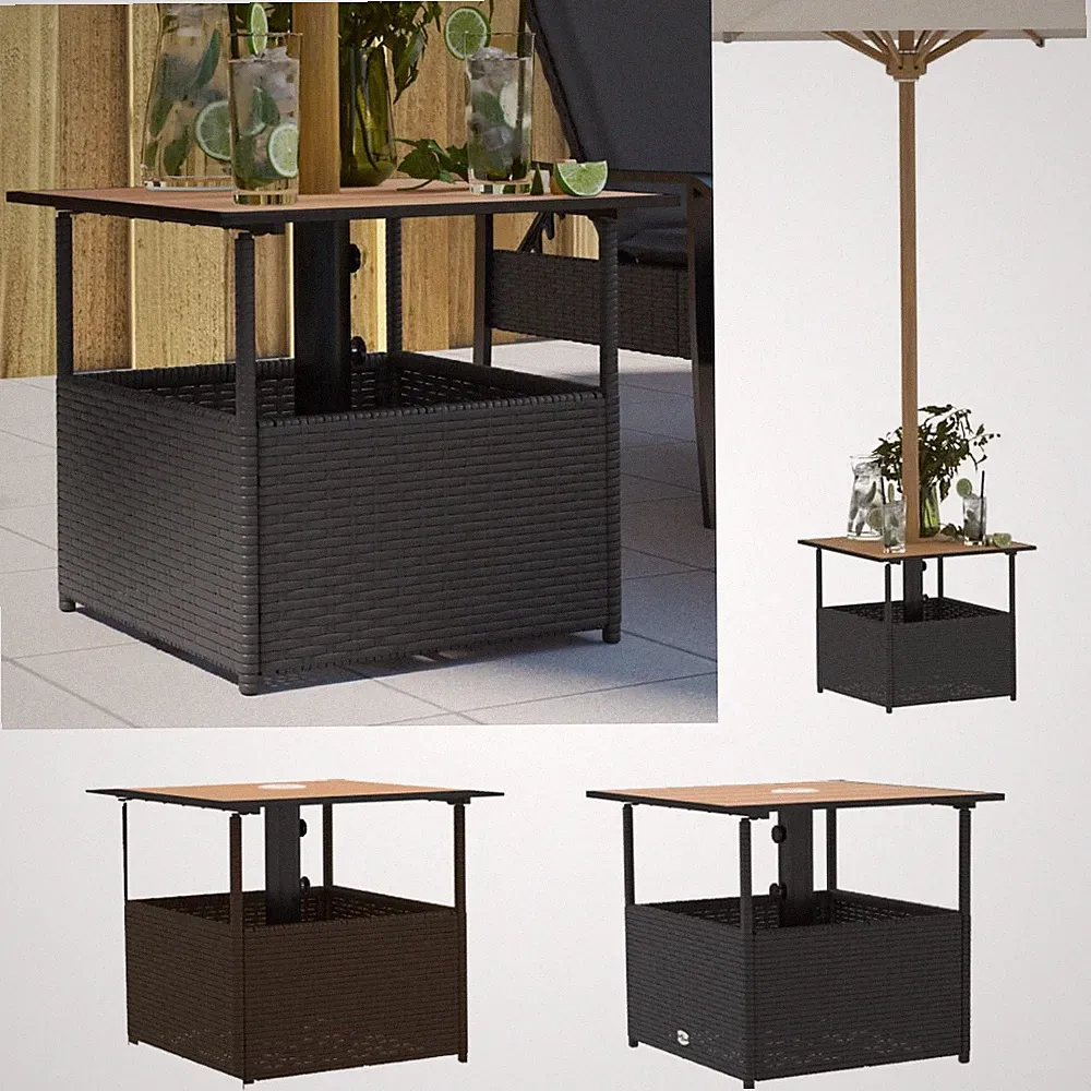 Gartentisch mit Schirmloch 55x55x46,5 cm Poly Rattan Balkontisch Terrassentisch