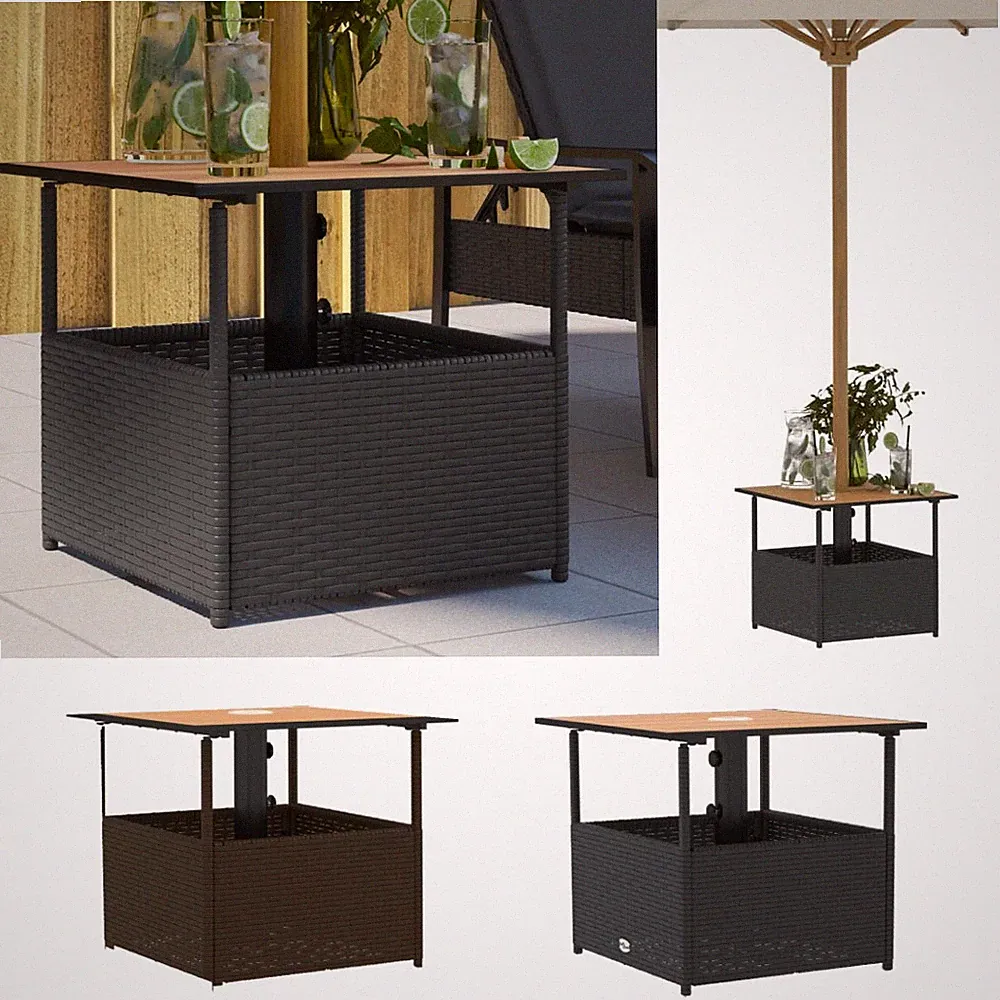 Gartentisch mit Schirmloch 55x55x46,5 cm Poly Rattan Balkontisch Terrassentisch