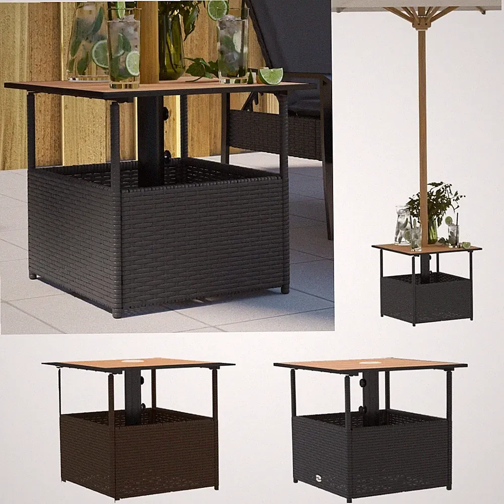 Gartentisch mit Schirmloch 55x55x46,5 cm Poly Rattan Balkontisch Terrassentisch