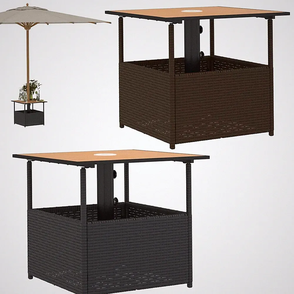 Gartentisch mit Schirmloch Poly Rattan Terrassentisch Balkontisch Gartenmöbel