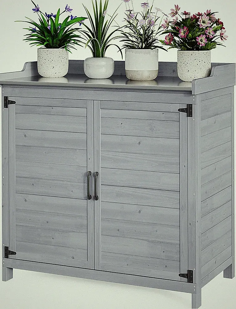 Gartentisch mit Unterschrank 48x98x95 cm Grau Metallplatte