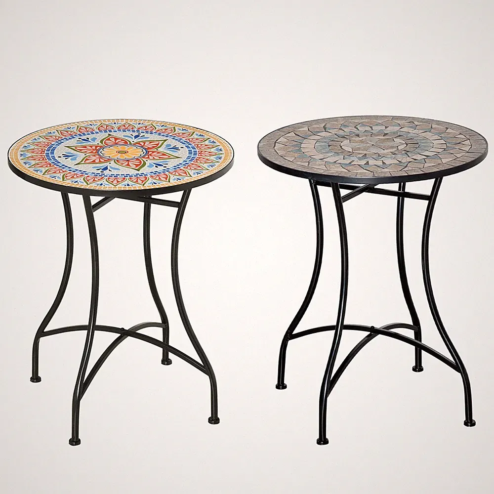 Gartentisch Mosaiktisch rund Bistrotisch Beistelltisch Keramik Ø60 cm
