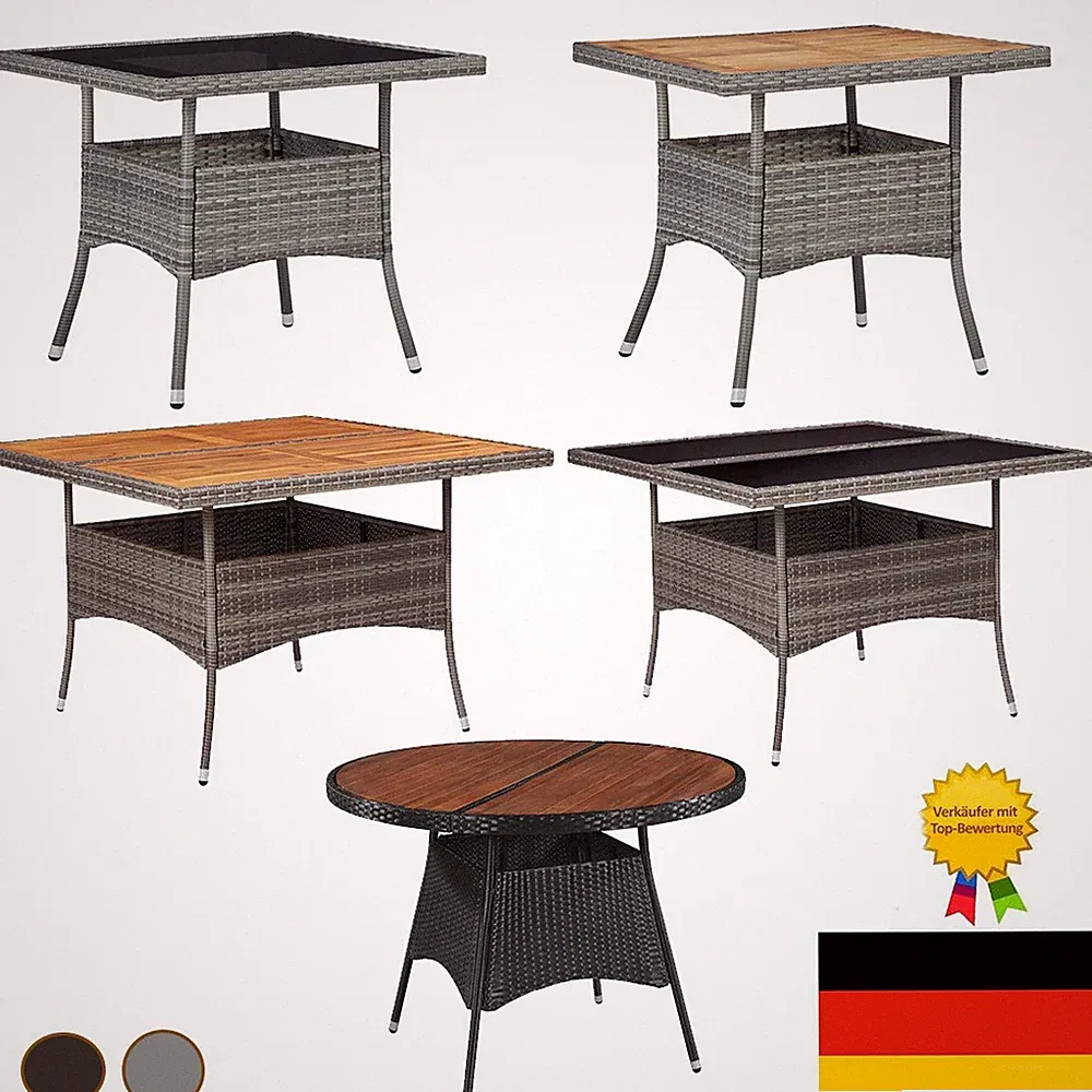 Gartentisch Poly Rattan Esstisch Glas / Massivholz Tisch Terrassentisch Balkon