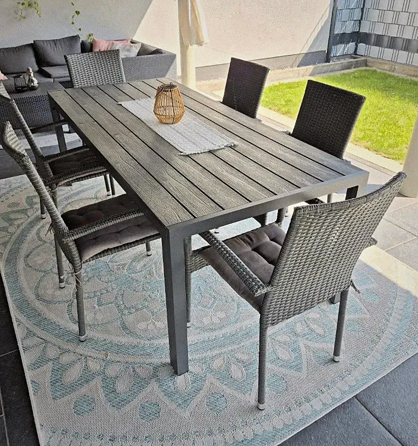 Gartentisch rechteckig grau Holzmaserung 206x90x74 cm bis 6 Plätze