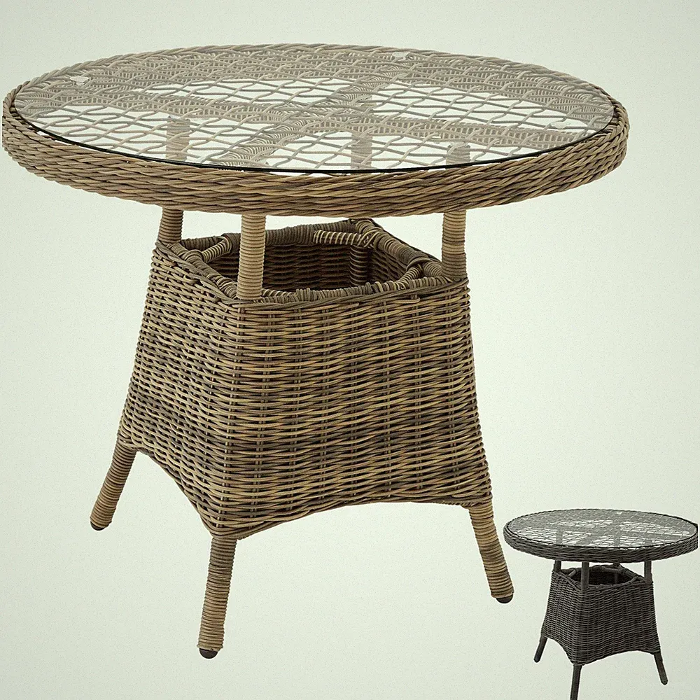 Gartentisch rund 90 cm Polyrattan Beistelltisch Alu Geflechttisch Garten Balkon
