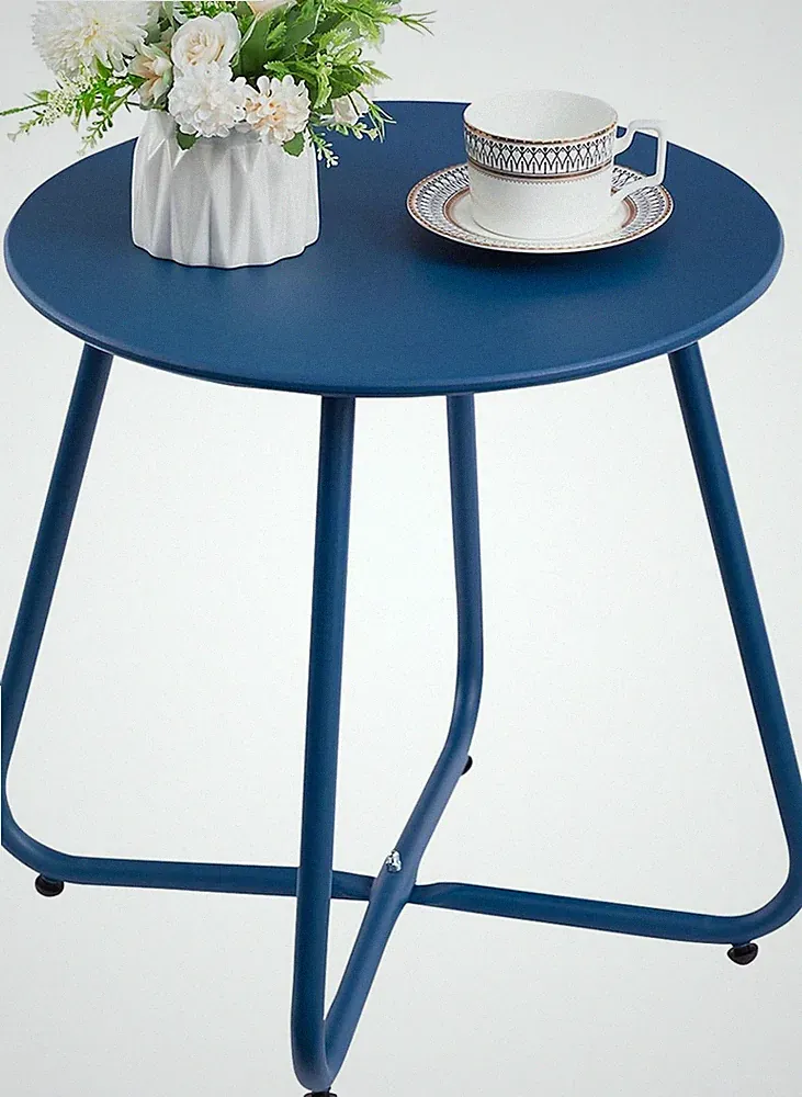 Gartentisch Rund - Beistelltisch Metall - Leicht & Stabil - Navy Blau - 40 cm