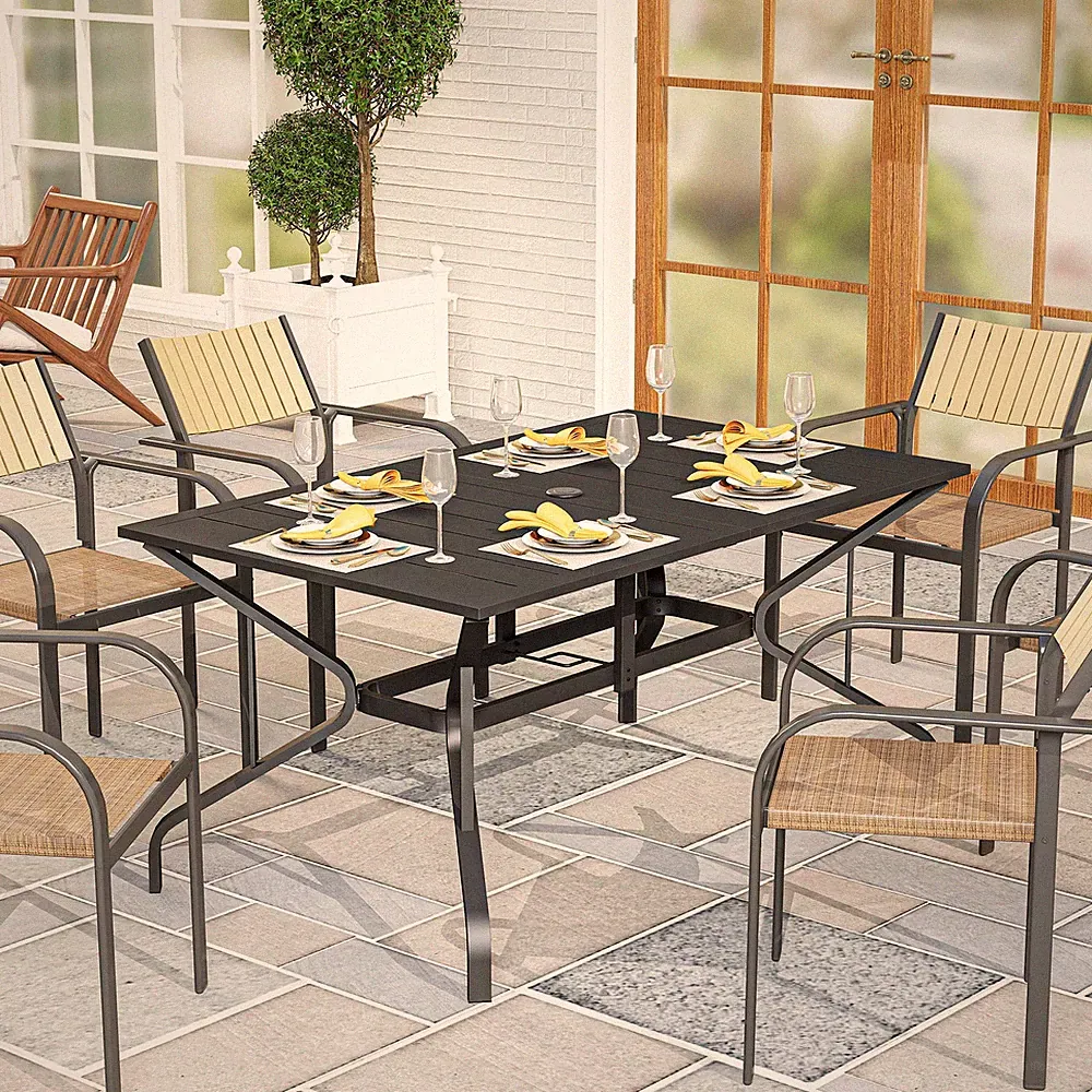 Gartentisch Stahl 150x90 cm Wetterfest Balkontisch mit Schirmloch, Refurbished