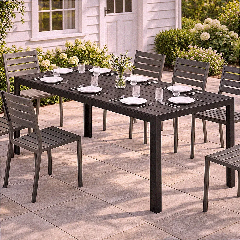 Gartentisch Terrassentisch 6 Personen Aluminium Schwarz Garten Tisch 190cm