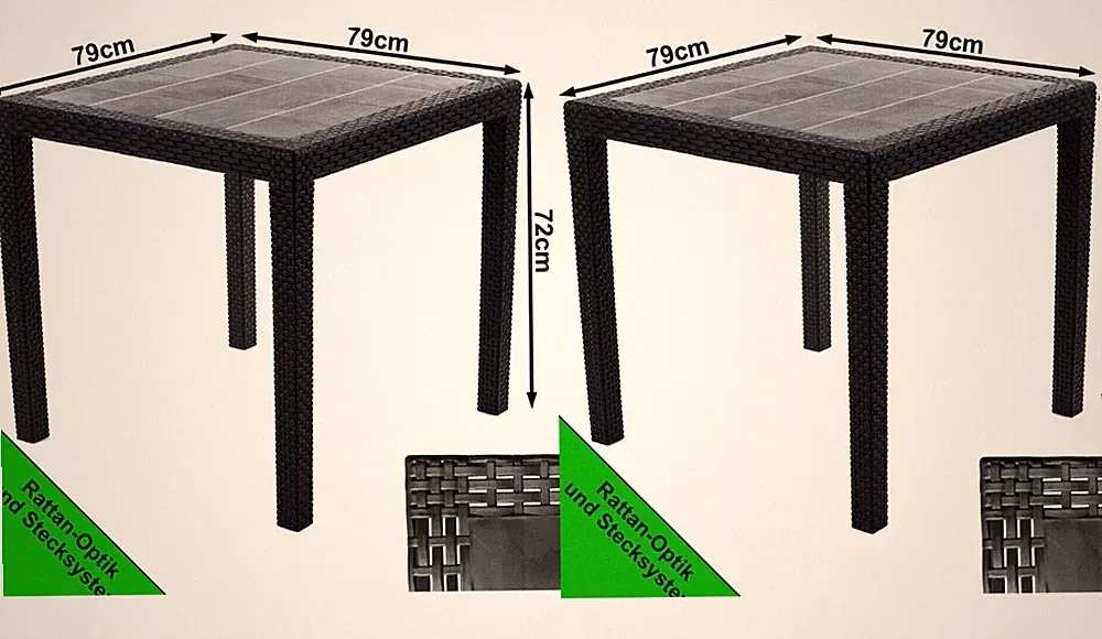 Gartentisch Terrassentisch Bistrotisch 2 er 79x79 cm Rattan Optik Garten Bistro