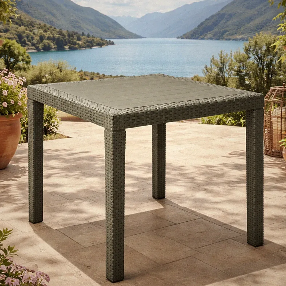 Gartentisch Terrassentisch Esstisch Grün 79x79 cm Kunststoff Rattan-Optik Balkon