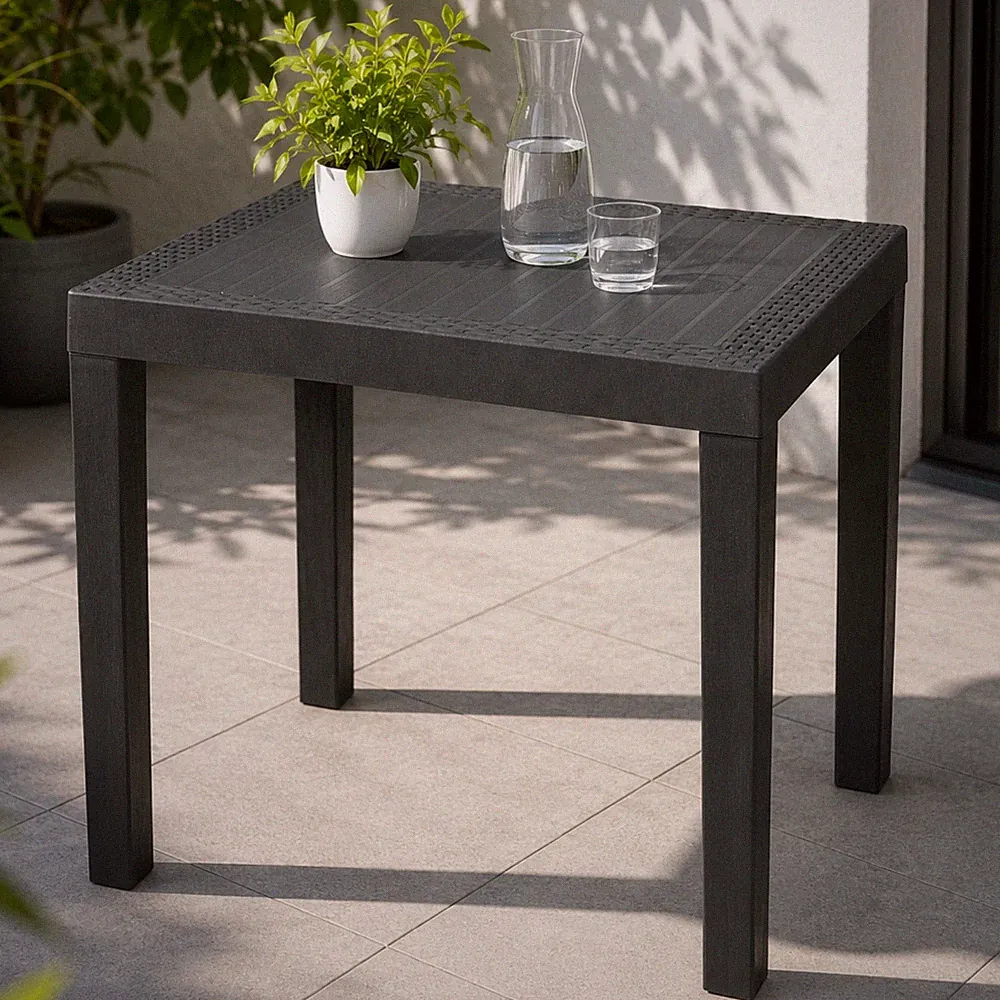 Gartentisch Terrassentisch Esstisch Kunststoff 78 cm Rattan Optik Camping Balkon
