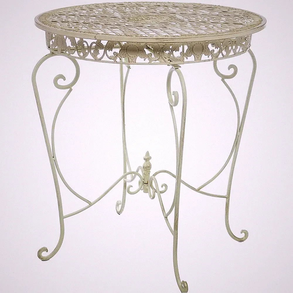 Gartentisch Tisch 73cm Garten Eisen Antik-Stil Gartenmöbel creme weiss iron